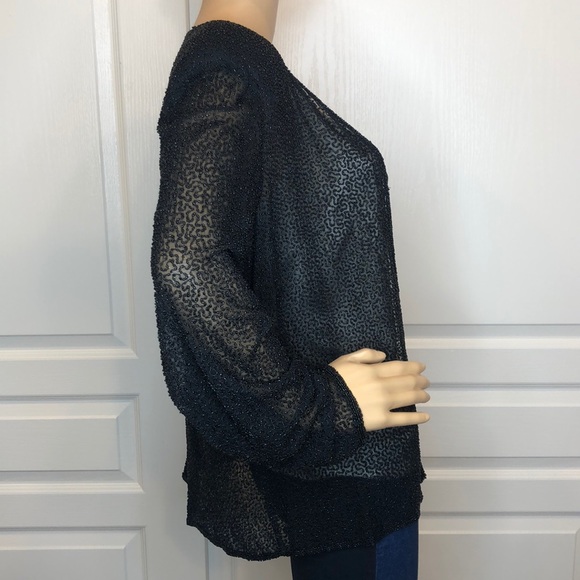 Adrianna Papell Sheer Silk Beaded Jacket Size L - Picture 7 of 16